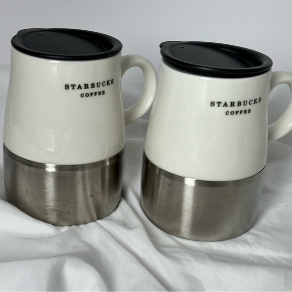 Starbucks Weighted Travel Mug Set of 2 Stainless Bottom Ceramic Top Lid - Picture 5 of 8